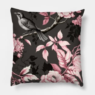 Pretty Pink and gray floral and bird Pillow