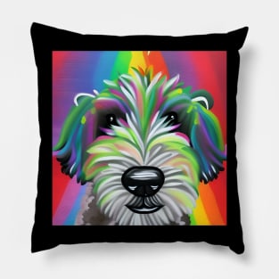 Sheepadoodle Rainbow Painting Pillow
