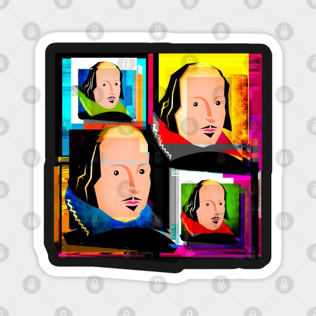 SIR WILLIAM SHAKESPEARE - COLOURFUL, POP-ART STYLE COLLAGE ILLUSTRATION, WITH DIGITAL DISTORTION Magnet by CliffordHayes