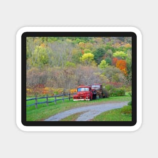 Bethel Vermont VT Old Rusted Trucks New England Foliage Aurumn Trees Magnet