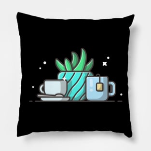 Hot tea, coffee and plant Pillow