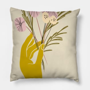 Foraging Hand with Flowers Pillow