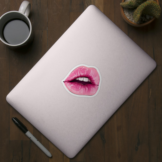 Hand-drawn parted sexy lips in barbie pink color - Lips - Sticker