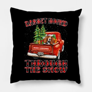 Christmas Basset Hound Through The Snow Dog Santa Truck Tree Pillow
