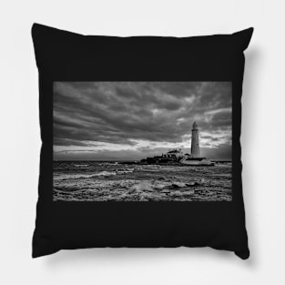 St Mary's Island in black and white Pillow