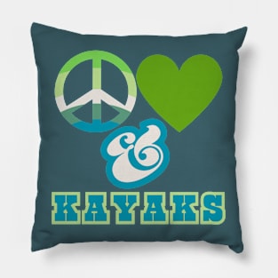 Peace, Love & Kayaks - Groovy Retro Mossy Colorway Pacific Northwest Style Pillow