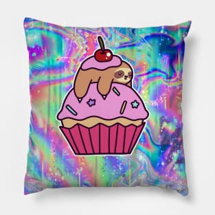 Cupcake Sloth Rainbow Holographic Pillow