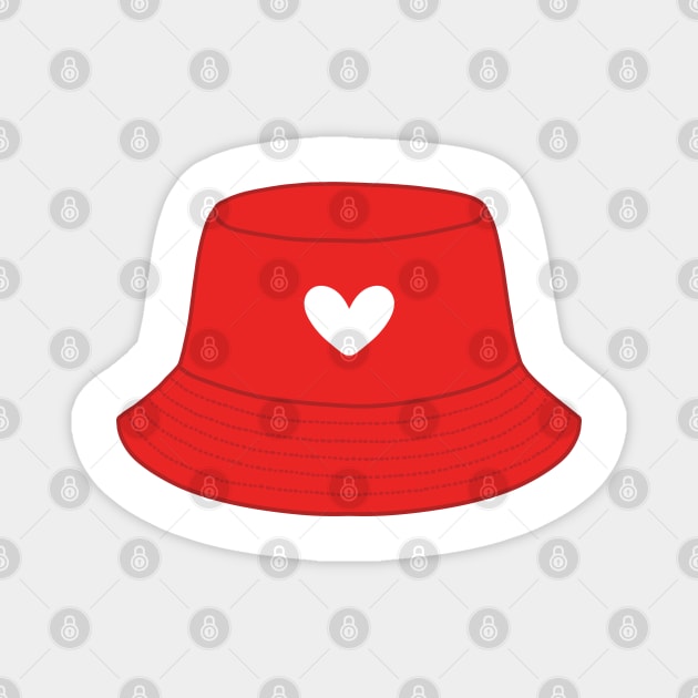 Red bucket hat with a heart Magnet by Nikamii