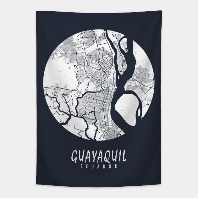 Guayaquil, Ecuador City Map - Full Moon Tapestry by deMAP Studio