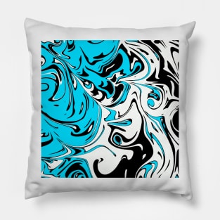 Aqua white black Liquid Abstract Art Pillow
