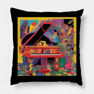 A Colorful Scene With A Grand Piano Pillow