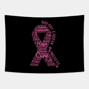 Breast Cancer Awareness Pink Ribbon With Positive Words Tapestry