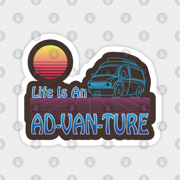 Vanlife Retro Life is an Ad-Van-Ture Blue Camper Van sunset Magnet by Surfer Dave Designs