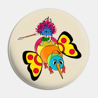 Axolotl Warrior riding a Rainbow fly Pin