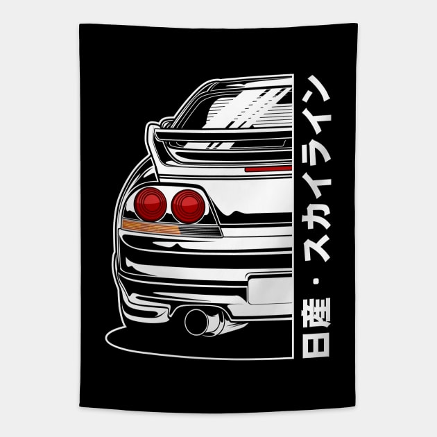 Nissan Skyline GTR R33 (White Print) Tapestry by idrdesign