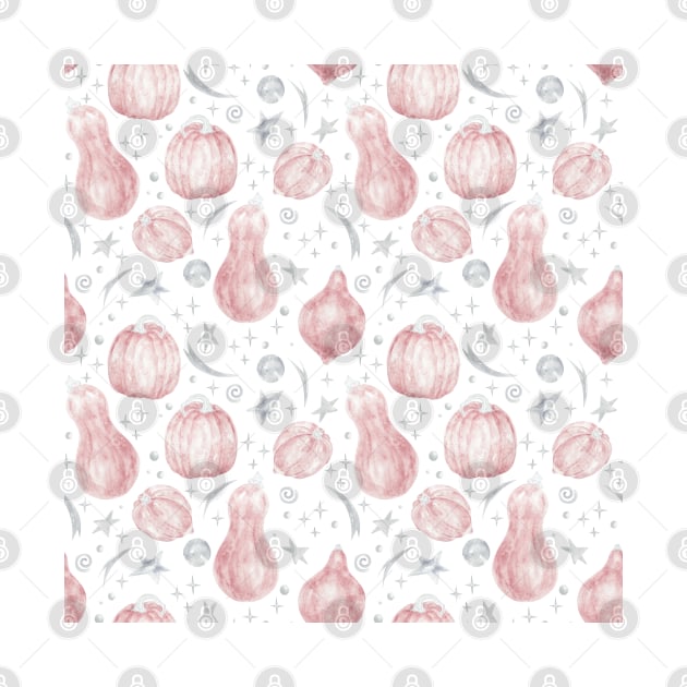 Pink Pumpkin Seamless Pattern with Grey Witchy Doodle by paintingbetweenbooks