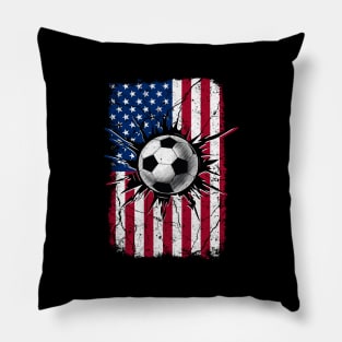 Vintage Soccer 4th of July Men USA American Flag Boys Pillow