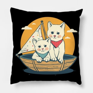 cat sunset retro Pillow