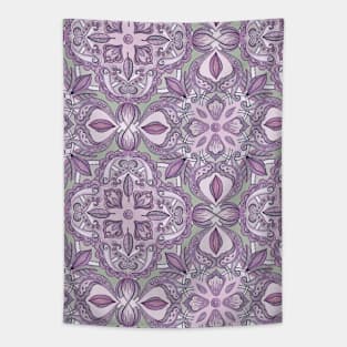 Lavender & Grey - Colored Crayon Floral Pattern Tapestry