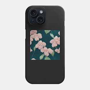 Pink Hydrangeas on Dark Green Floral Chiyogami Pattern Phone Case