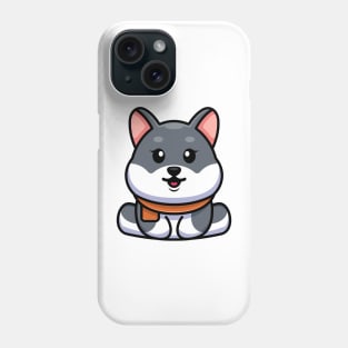 Cute baby husky dog sitting cartoon illustration Phone Case