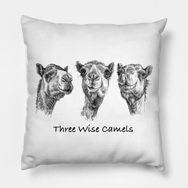 Three wise camels Pillow by dizzycat-biz