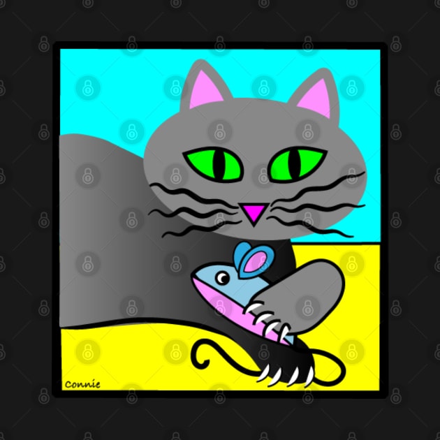 Grey Cat with Catnip Mouse by Designs by Connie