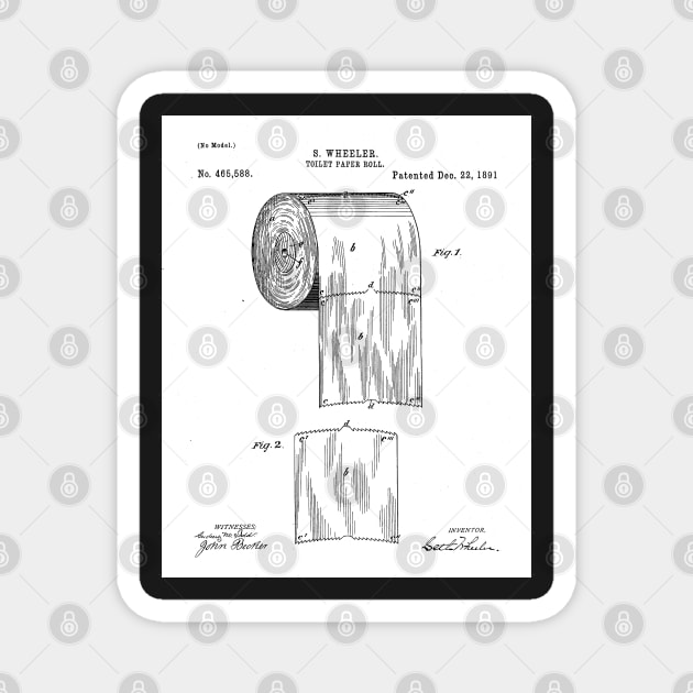 Toilet Paper Patent - Bathroom Art - Black And White Magnet by patentpress