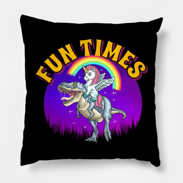 Unicorn Riding T-Rex Pillow by RockReflections