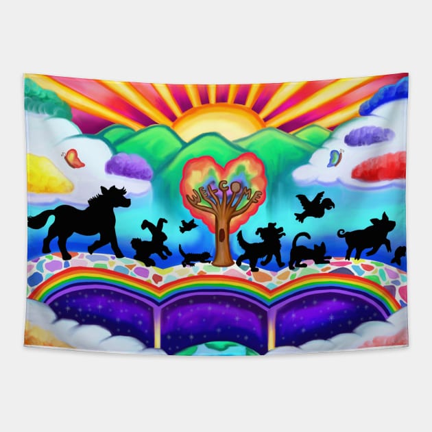 Pets Arrival at the Rainbow Bridge Tapestry by Art by Deborah Camp