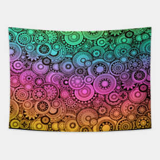 Rainbow Color Black Circle Tapestry