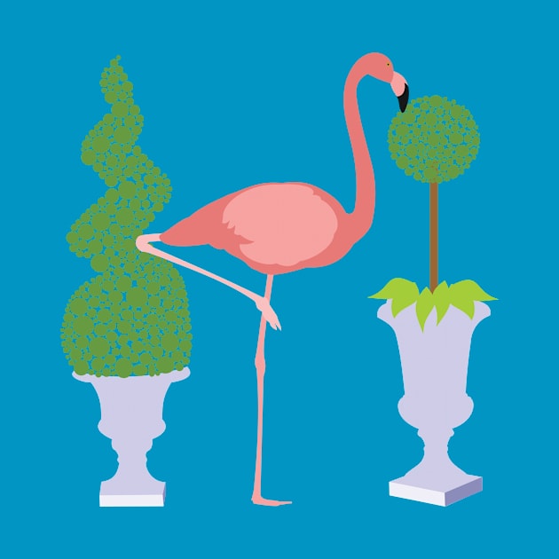 Pink Flamingo and Topiary Garden by evisionarts