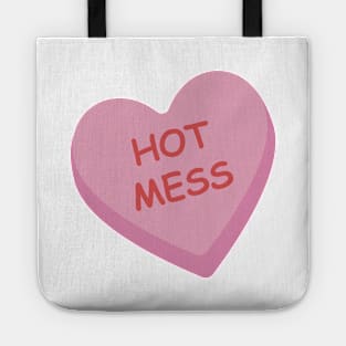 Funny "Hot Mess" Pink Candy Heart Tote