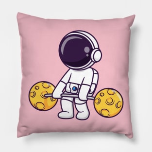 Cute Astronaut Lifting Moon Barbell Cartoon Pillow