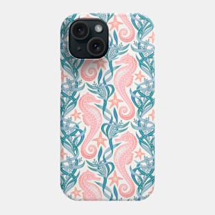 Pastel Pink Seahorse and Starfish with Blue Seaweed Pattern Phone Case