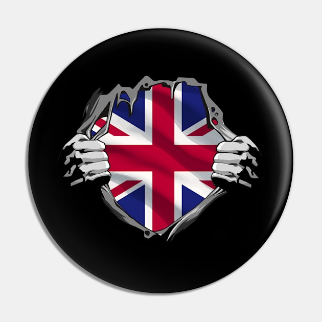 Two Hands Ripping Revealing Flag of United Kingdom Pin by BramCrye