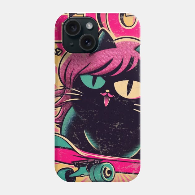 Pink Haired Black Cat Skater Girl Phone Case by IA.PICTURE