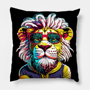 Majestic Mane and Street Chic: Lion's Urban Portrait Pillow