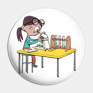 girl with a microscope is doing an experiment and writing down the details Pin