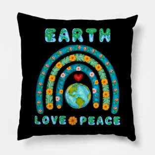 Earth Love Peace Retro Art 1 Pillow