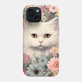 Blooming Beauty: A Whimsical Long-Haired Cat Embraced by Floral Delights Phone Case