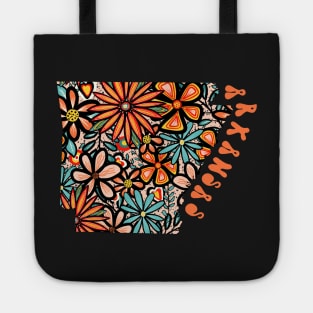 Arkansas State Design | Artist Designed Illustration Featuring Arkansas State Outline Filled With Retro Flowers with Retro Hand-Lettering Tote