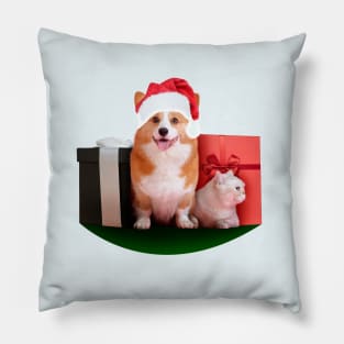 Dog and cat with presents Pillow