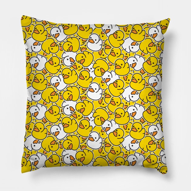 Yellow White Rubber Duck Seamless Pattern Pillow by Stay Studio