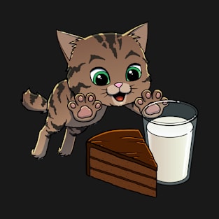 American Bobtail Cat excited to have Chocolate Cake with Milk T-Shirt