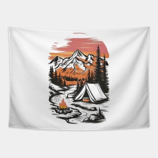 Camping at Sunset Tapestry