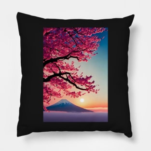 Mount Fuji with a sakura tree at sunset Pillow