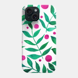 Watercolor branches and berries - green and pink Phone Case