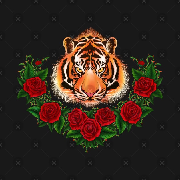 Royal Tiger And Roses With Thorns by Juka