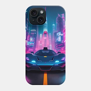 Dark Neon Sports Car in Asian Neon City Phone Case